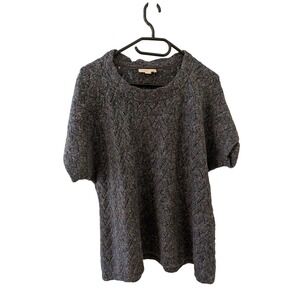 Coldwater Creek Womens 1X Plus Charcoal Grey Pointelle Chevron Knit Sweater Top